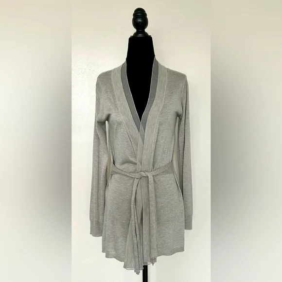 ZARA Grey Greige Cardigan with Silky Trim - M - Picture 4 of 7